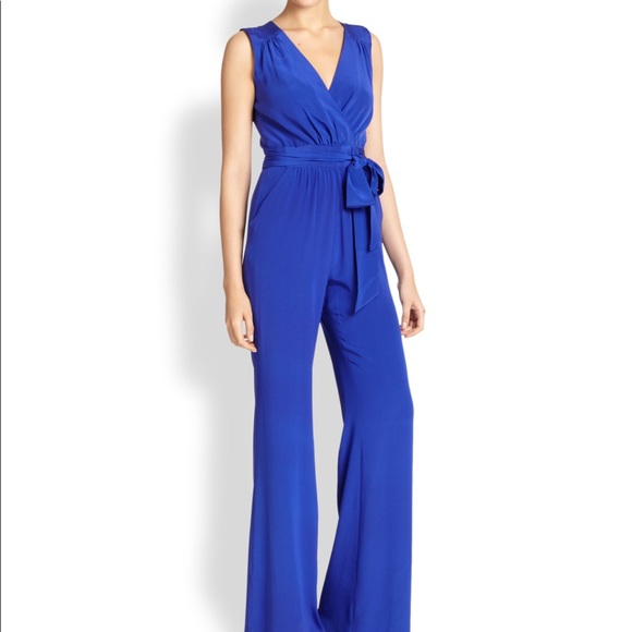 Silk blue Louisa jumpsuit shoshanna 4 - Picture 1 of 6